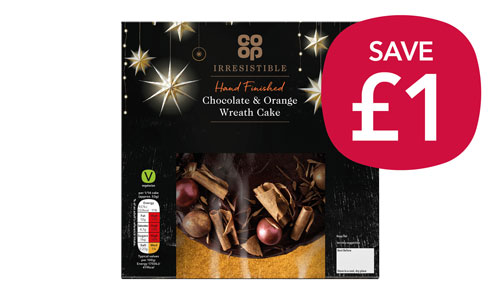 £1 off Co-op Irresistible Belgian Chocolate and Orange Wreath Cake - 8.12.21 - 31.12.21